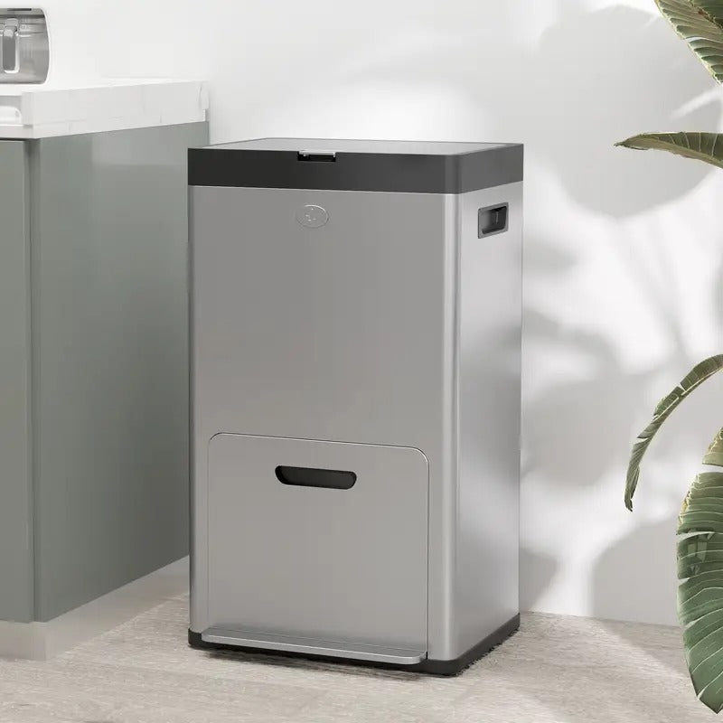 Triple-Compartment Stainless Steel Trash
