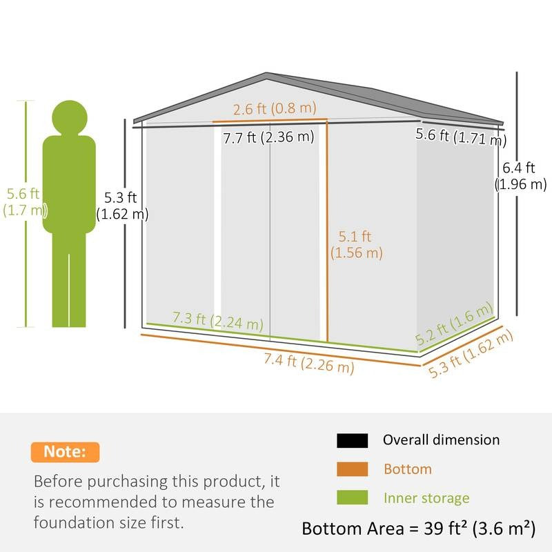 Metal Garden Shed 7.7x5.7ft – Ventilated & Sliding Doors