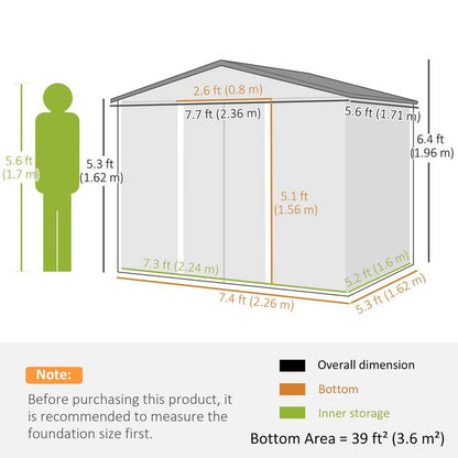 Metal Garden Shed 7.7x5.7ft – Ventilated & Sliding Doors