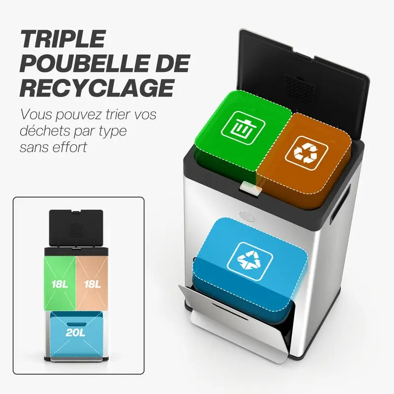 Triple-Compartment Stainless Steel Trash