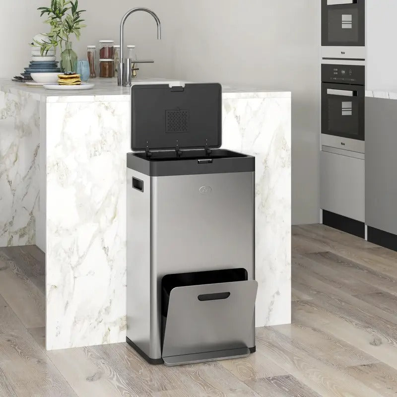 Triple-Compartment Stainless Steel Trash