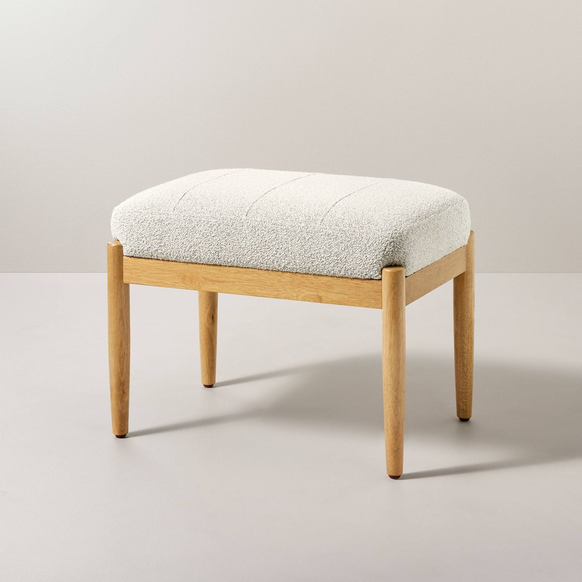 Boucle Upholstered Wood Ottoman