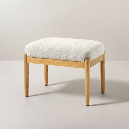 Boucle Upholstered Wood Ottoman
