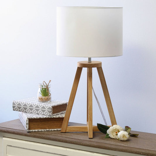 Natural Wood Interlocked Triangular Table Lamp