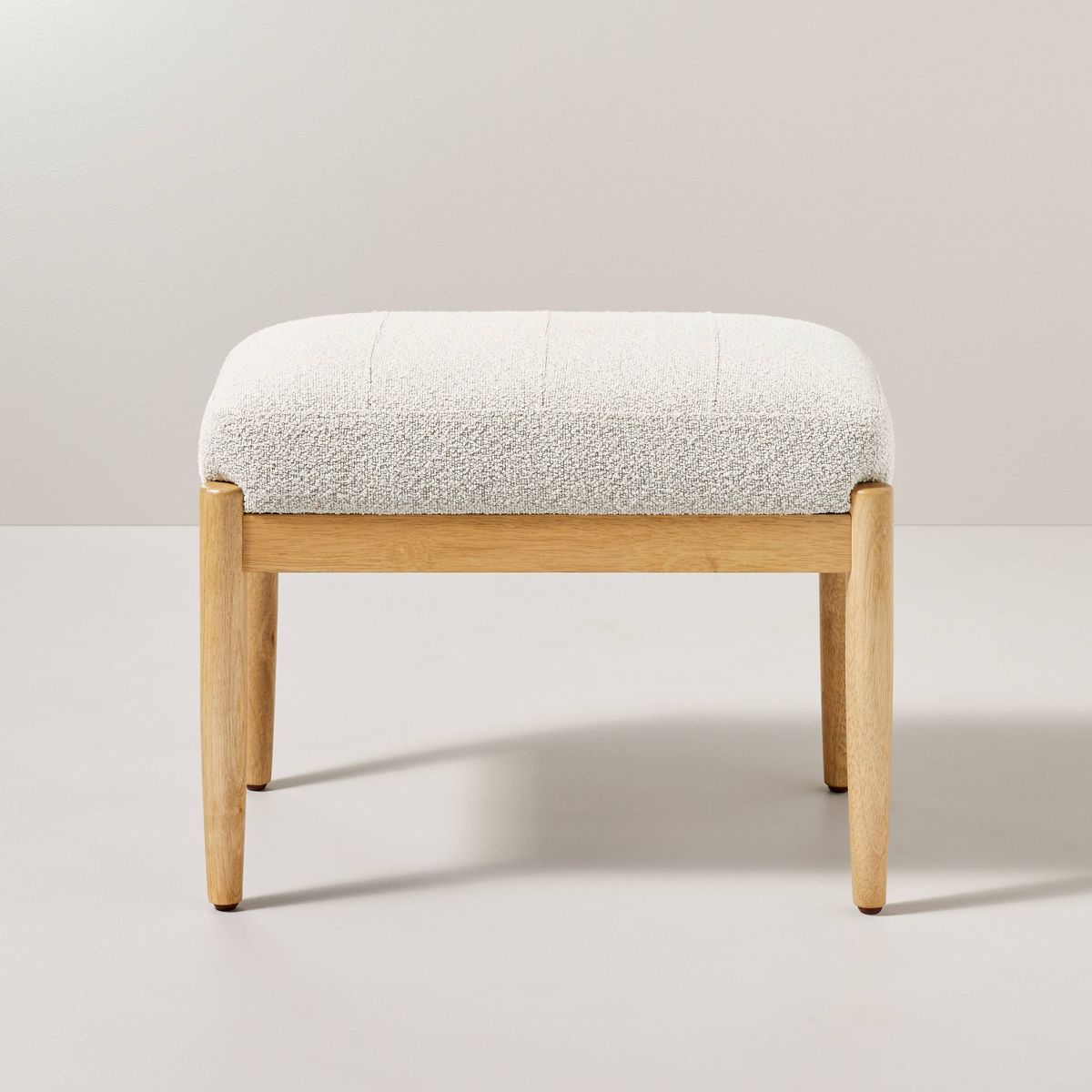 Boucle Upholstered Wood Ottoman