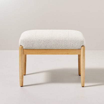 Boucle Upholstered Wood Ottoman