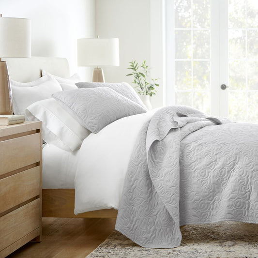 Stripes Floral and Diamonds Quilted Coverlet Set
