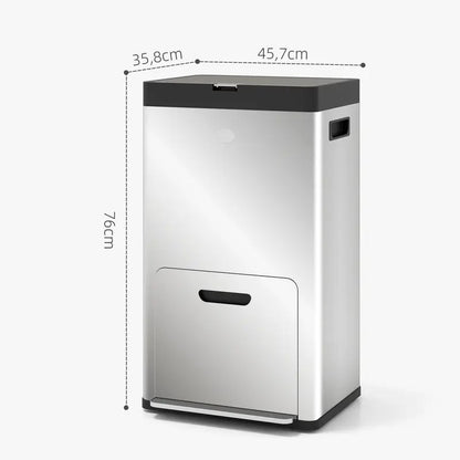 Triple-Compartment Stainless Steel Trash